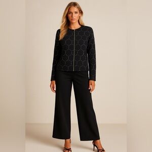 Chico's Beaded Black Bomber Jacket Holiday Festive Cocktail Party Size Large (2)